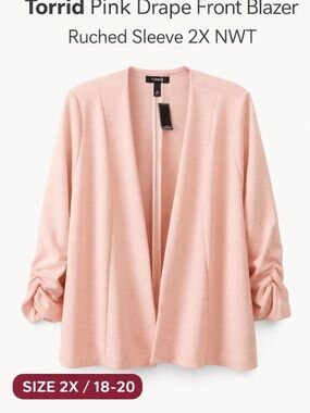 Torrid Pink Drape Front Blazer Ruched Sleeve 2X NWT